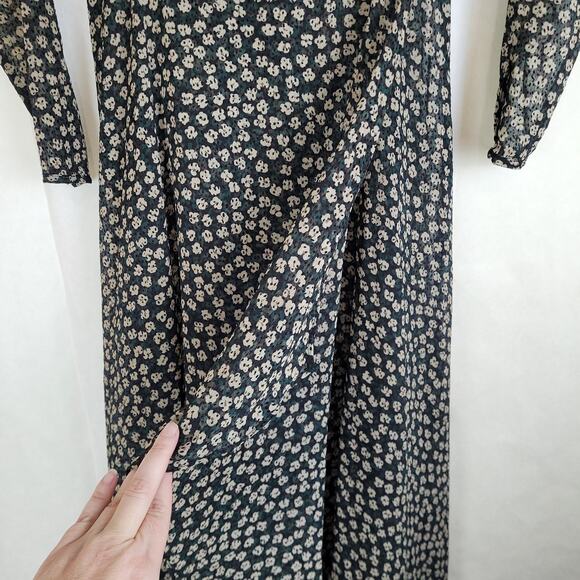 Tommy Hilfiger black Swiss dot floral sheer long sleeve wrap midi dress size Med - Picture 6 of 12